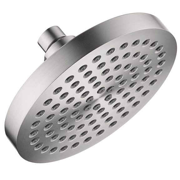 BRIGHT SHOWERS High Pressure Shower Head, 6 Inch Rain Shower Head, 2 Spray Settings Rainfall Shower Heads, Adjustable Angle Replacement Bathroom Showerhead, Easy Installation Brushed Nickel
