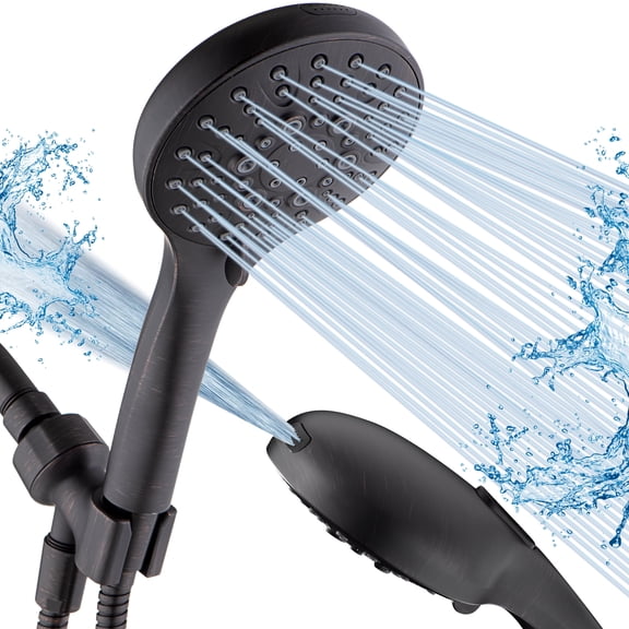 BRIGHT SHOWERS High Pressure Shower Head with Handheld, 9 Spray Settings Showerhead Built in Power Wash to Clean Tub and Pets, Extra Long 69" Hose, Adjustable Bracket, Oil-Rubbed Bronze