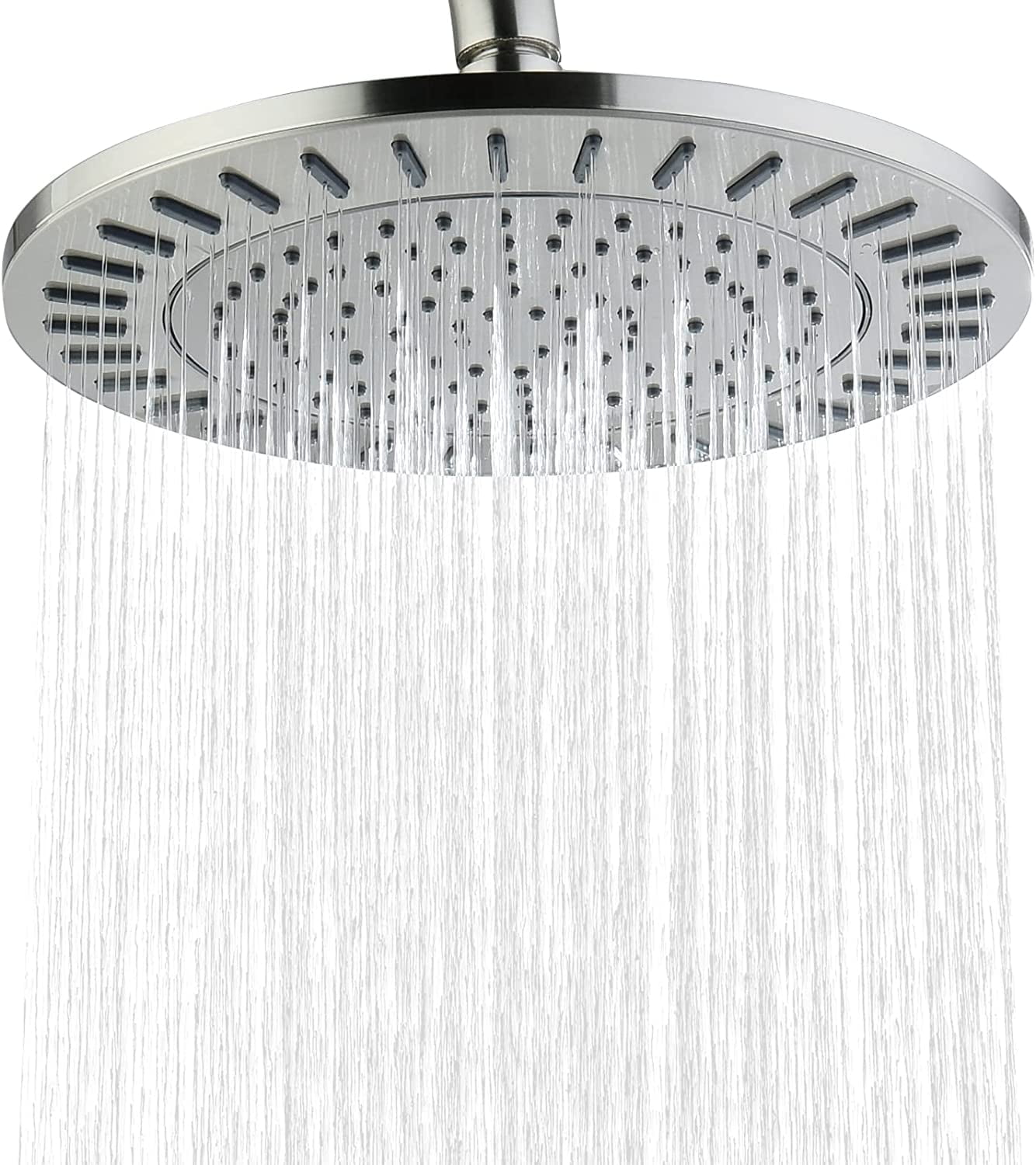 BRIGHT SHOWERS Rain Shower Head, 9 inch High Pressure Waterfall Showerhead with Adjustable Angle and Anti-clogging Silicone Nozzles, Luxury Bathroom Overhead Rainfall Shower Head, Brushed Nickel