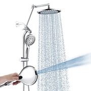 BRIGHT SHOWERS Rain Shower Head with Handheld Spray, High Pressure Dual Shower Head Combo, Adjustable Extension Arm & Slide Bar, 9 Spray Modes Built-in Power Wash, 3-Way Diverter, 69" Hose, Chrome