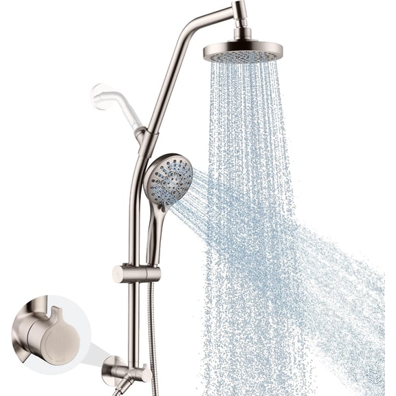 BRIGHT SHOWERS Rain Shower Heads Combo with High Pressure Handheld Shower Head Brass Shower Column - Height Adjustable Slider Brushed Nickel