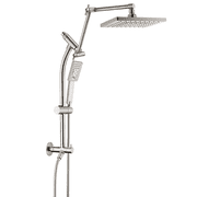 BRIGHT SHOWERS Rain Shower Heads System, Rainfall Shower Head with Handheld Spray Combo Includes Solid Brass Slide Bar, Height Adjustable Holder, Shower Extension Arm and 60 Hose, Brushed Nickel