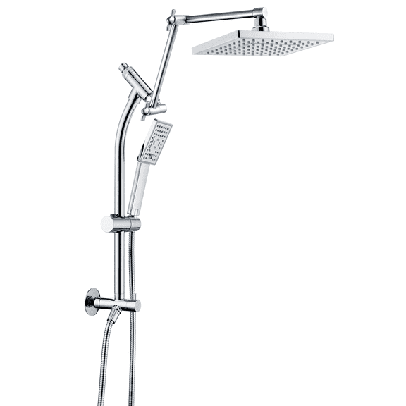 BRIGHT SHOWERS Rain Shower Heads System, Rainfall Shower Head with Handheld Spray Includes Solid Brass Slide Bar, Height Adjustable Holder, Shower Extension Arm, Chrome