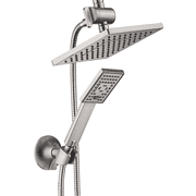 BRIGHT SHOWERS Rain Shower head with Handheld Spray 5 ft. Shower Hose Combo Includes Wall Mount Suction Bracket, 3-Way Water Diverter Mount 8 Inch Square, Brushed Nickel