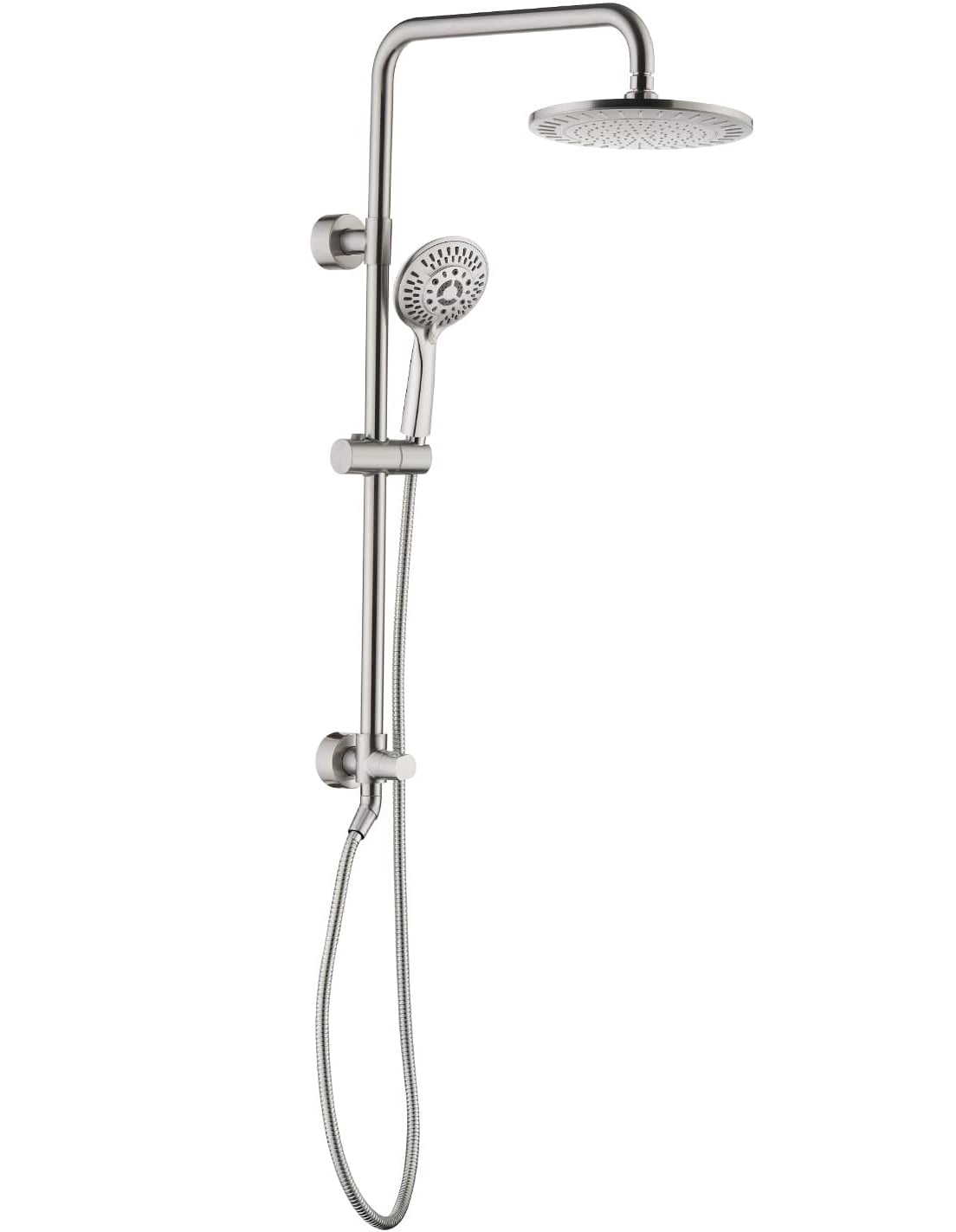 Brushed Nickel Dual Shower Head System with Adjustable Height