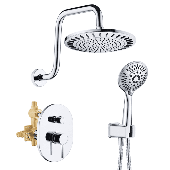 BRIGHT SHOWERS Shower Faucet Set, Shower Heads System with Rainfall Shower Head and Handheld Showerhead Combo, Shower Valve and Trim Kit, Wall Mounted Shower Holder and 79" Shower Hose, Chrome