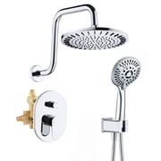 BRIGHT SHOWERS Shower Faucet Set, Shower System with Rain Shower Head and Handheld Spray, Valve, Trim Kit and Hose, Complete Shower Fixtures for Bathroom, Chrome