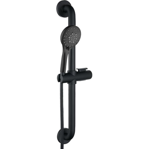 BRIGHT SHOWERS Stainless Steel Slide Bar Grab Rail Set Ada Compliant, 5-Spray Handshower with Slide Bar Kit – Includes Handheld Shower Head and 69-Inch Hose, Matte Black