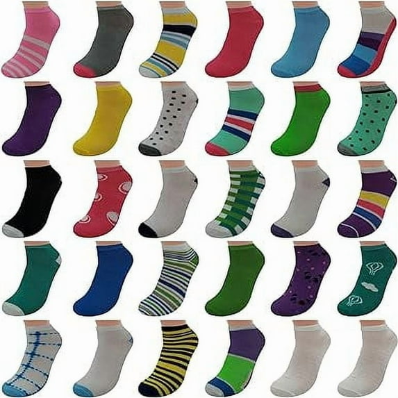 BRIGHT STAR Women's Low Cut Ankle Socks - 30-Pair | Durable Polyester Blend with Comfortable Athletic Socks, Machine Washable Ankle Socks, Stylish Sock pack for Outdoor Wear (Medium Size 9-11)