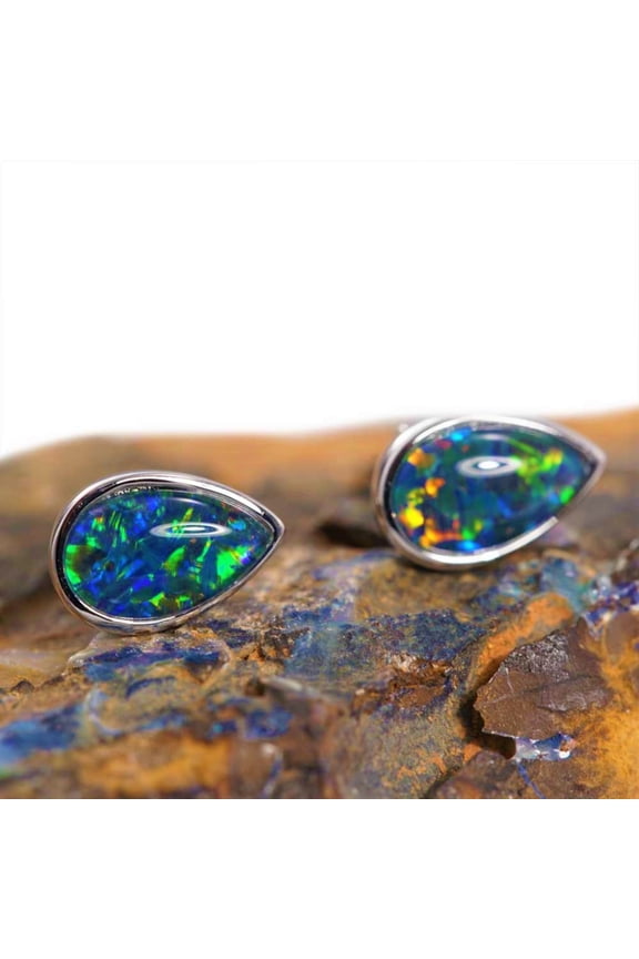 BRIGHTEST STARS 14KT WHITE GOLD AUSTRALIAN BLACK OPAL STUD EARRINGS