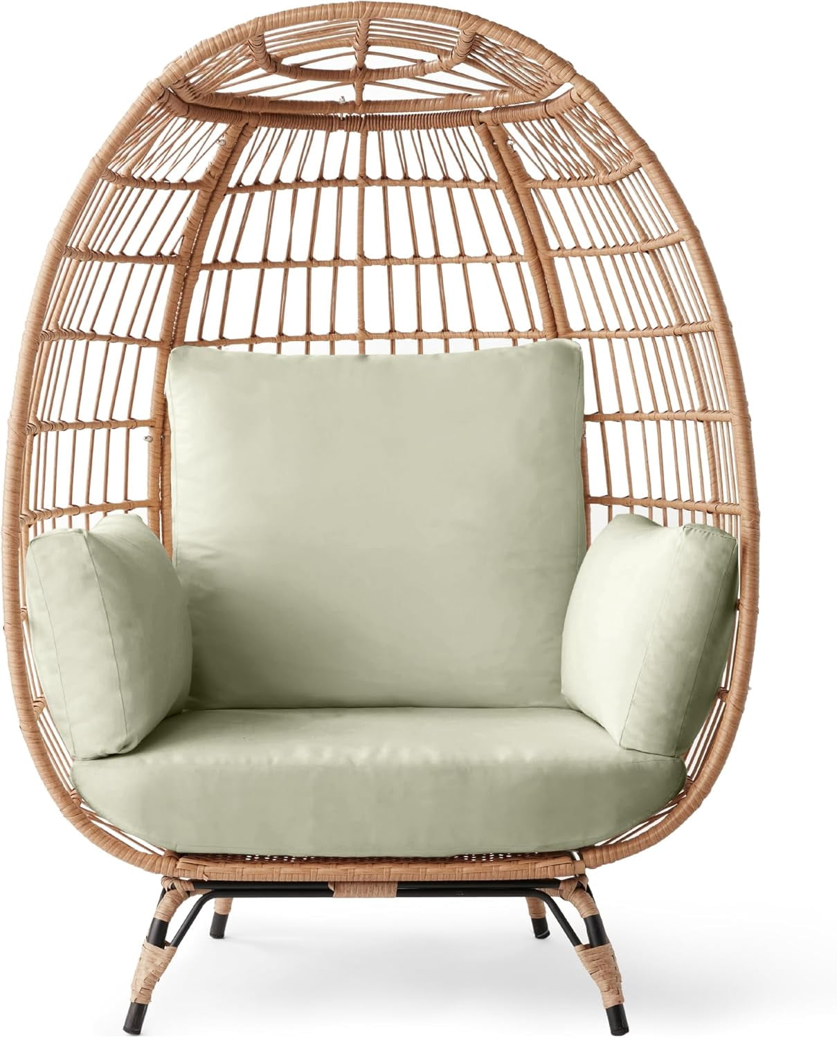 Oversized Wicker Egg Chair – Indoor/Outdoor Lounger with Cushions