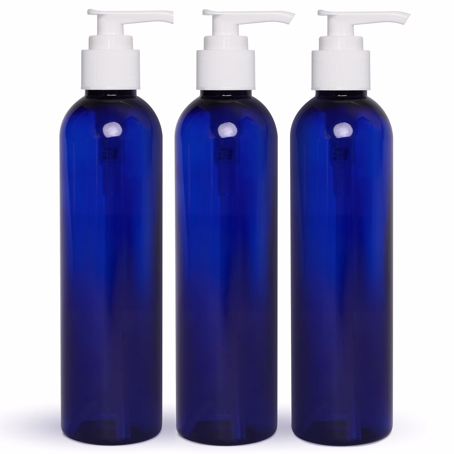 BRIGHTFROM Empty Lotion Pump Bottles, 8 Oz BPA-Free Refillable Plastic Containers, PETE1 Cobalt-Blue, Great for - Soap, Shampoo, Lotions, Liquid Body Soap, Creams and Massage Oil's (Pack of 3)