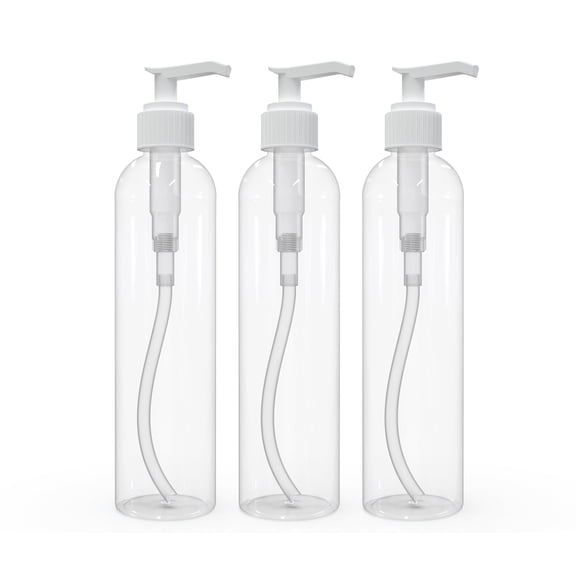 BRIGHTFROM Lotion Pump Bottles, Empty 8 OZ, BPA-Free, PET Refillable Plastic Containers, Clear with White Dispenser for - Soap, Shampoo, Lotions, Liquid Body Soap, Creams and Massage Oil (3 Pack)