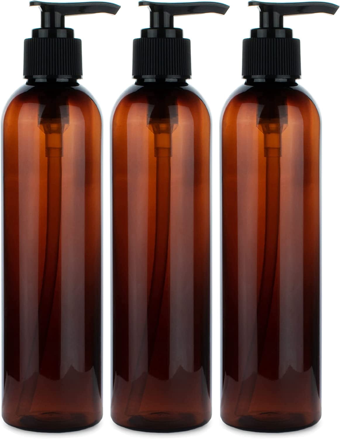 BRIGHTFROM Lotion Pump Bottles, Empty 8 OZ, BPA-Free Refillable Plastic Containers, Amber with Black Dispenser for - Soap, Shampoo, Lotions, Liquid Body Soap, Creams and Massage Oil (3 PACK)