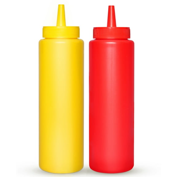 BRIGHTFROM Condiment Squeeze Bottles, RED/YELLOW 8 OZ Empty Squirt Bottle with Wide Neck - Great for Ketchup, Mustard, Syrup, Sauces, Dressing, Oil, BPA FREE Plastic - 2 PACK