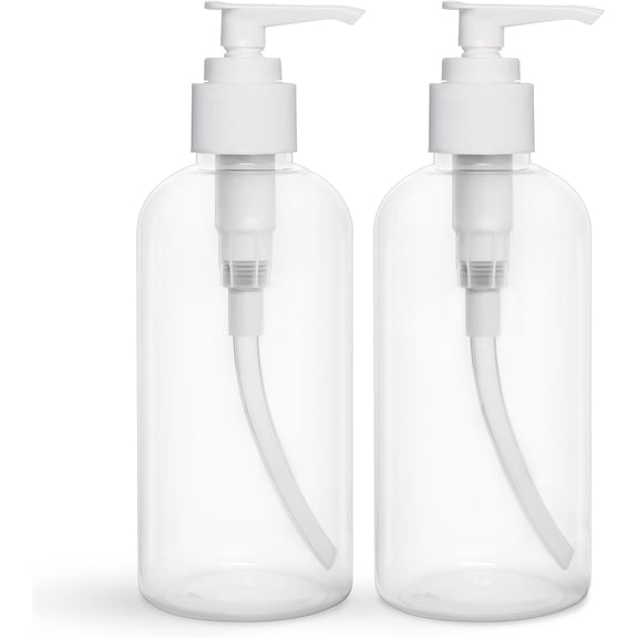 BRIGHTFROM Plastic Bottles with Pump Dispenser, 8 OZ Empty, BPA Free Refillable Containers for Body Wash, Moisturizer, Face Cream, Liquid Soap - Clear/White - 2 Pack