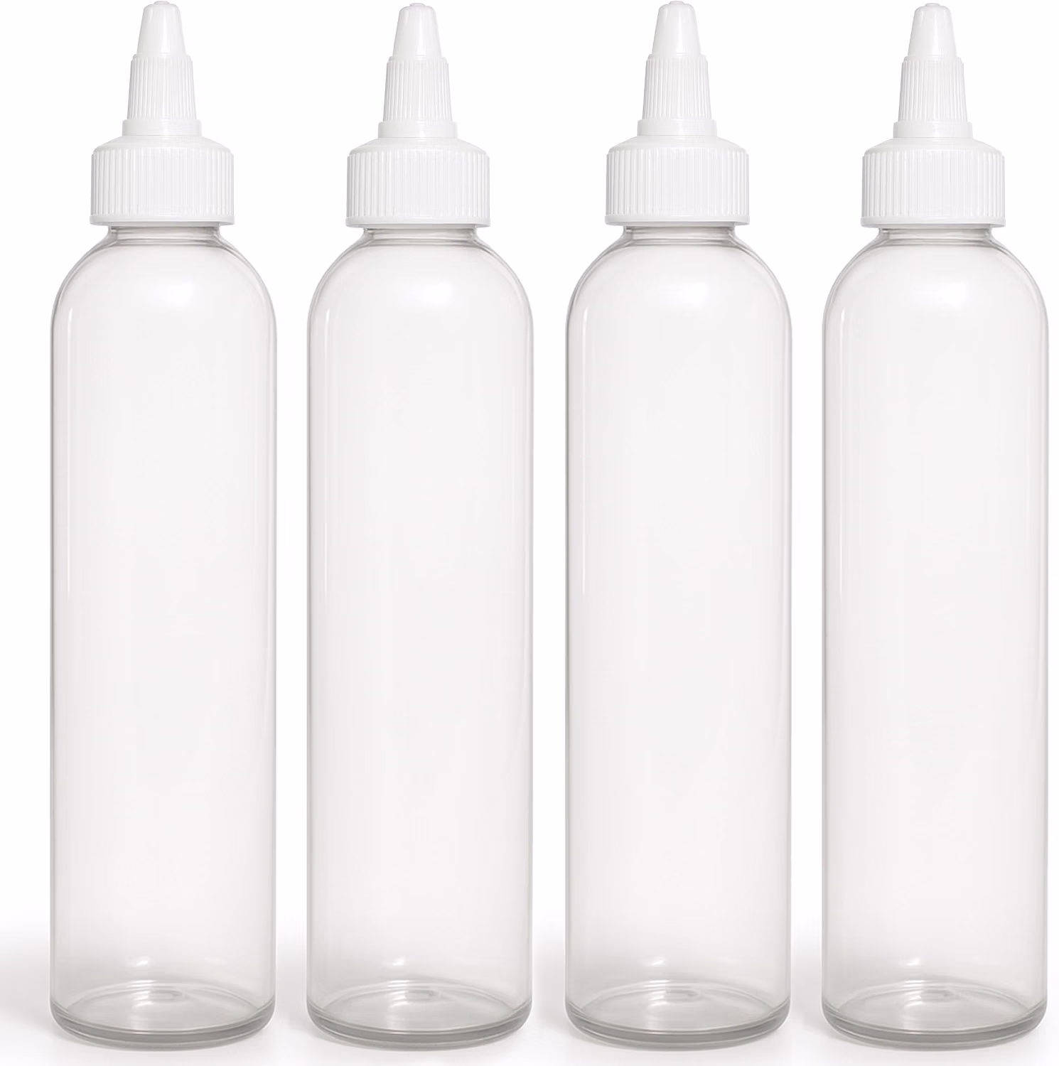 BRIGHTFROM Twist Top Applicator Bottles, Clear 8 OZ BPA-Free Plastic, Empty, Squeeze, Refillable - Open/Close Nozzle - Multi Purpose (Pack of 4)