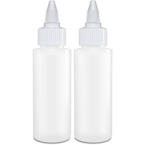 BRIGHTFROM Twist Top Applicator Bottles, Squeeze 2 OZ Empty Plastic Bottles, Refillable, Open/Close Nozzle - Multi Purpose (Pack of 2)
