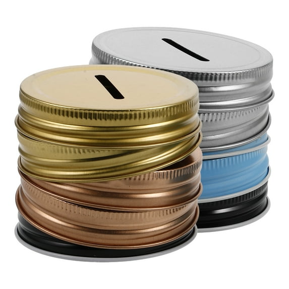 BRIGHTFUFU 10pcs Canning Jars Lid Money Saving Jar Lid Metal Lids Metal Coin Bank Slot Cover Jar Lid Change Storage Jar Lids Coin Bank Slot Lid Practical Canning Lids