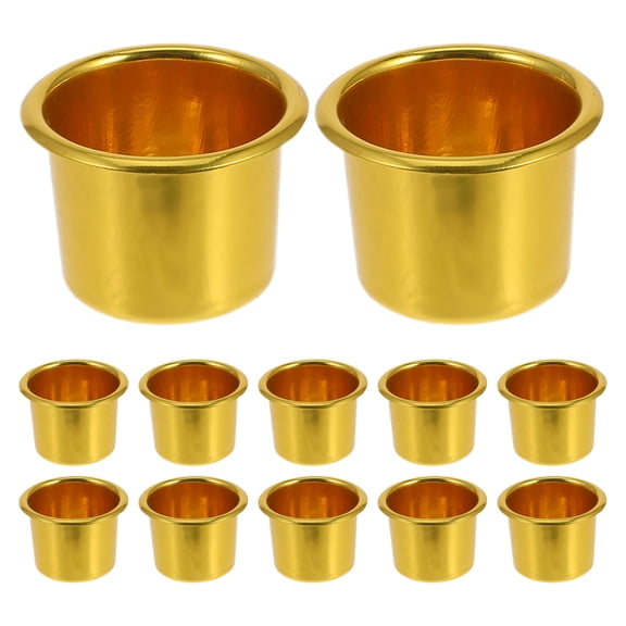 BRIGHTFUFU 12pcs Gold Candle Cups Great For Christmas Wedding Decorations Table Candle Centerpieces Candle Making Craft Aluminum Drip Protectors