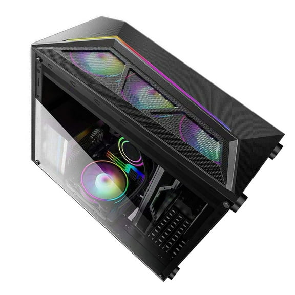 BRIGHTFUFU 1Pcs Pc Tower Case Black Colorful Lighting For Gamers 42.5x35.5x18cm