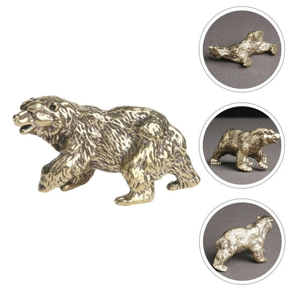 BRIGHTFUFU 1Set Tabletop Bear Sculpture Brass Ornament Golden 2.7x1.4Inch For Office And Living Room Decor