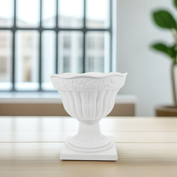 BRIGHTFUFU 1Set White Plastic Vintage Flower Pot for Porch Decor Round Columnar 8.3x7.9x7.9in
