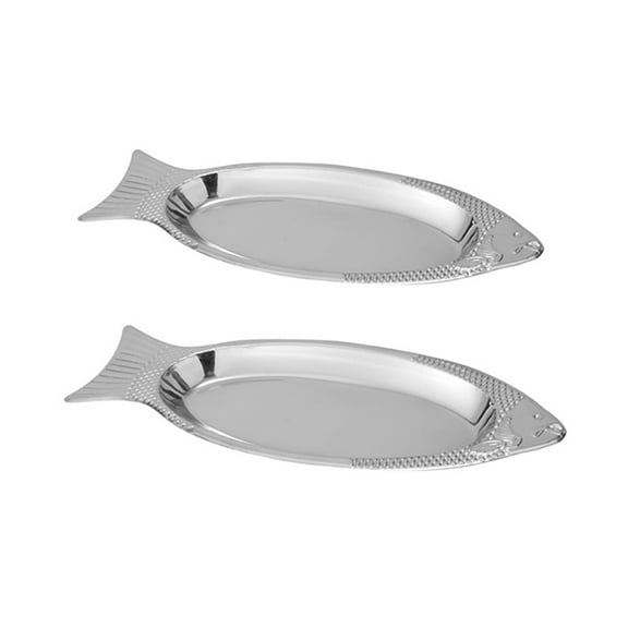 BRIGHTFUFU Set of 2 Fish-Shaped Dinner Plates, Stainless Steel, Magnetic Steamed Fish Food Storage, 15.4x6.6x0.9in