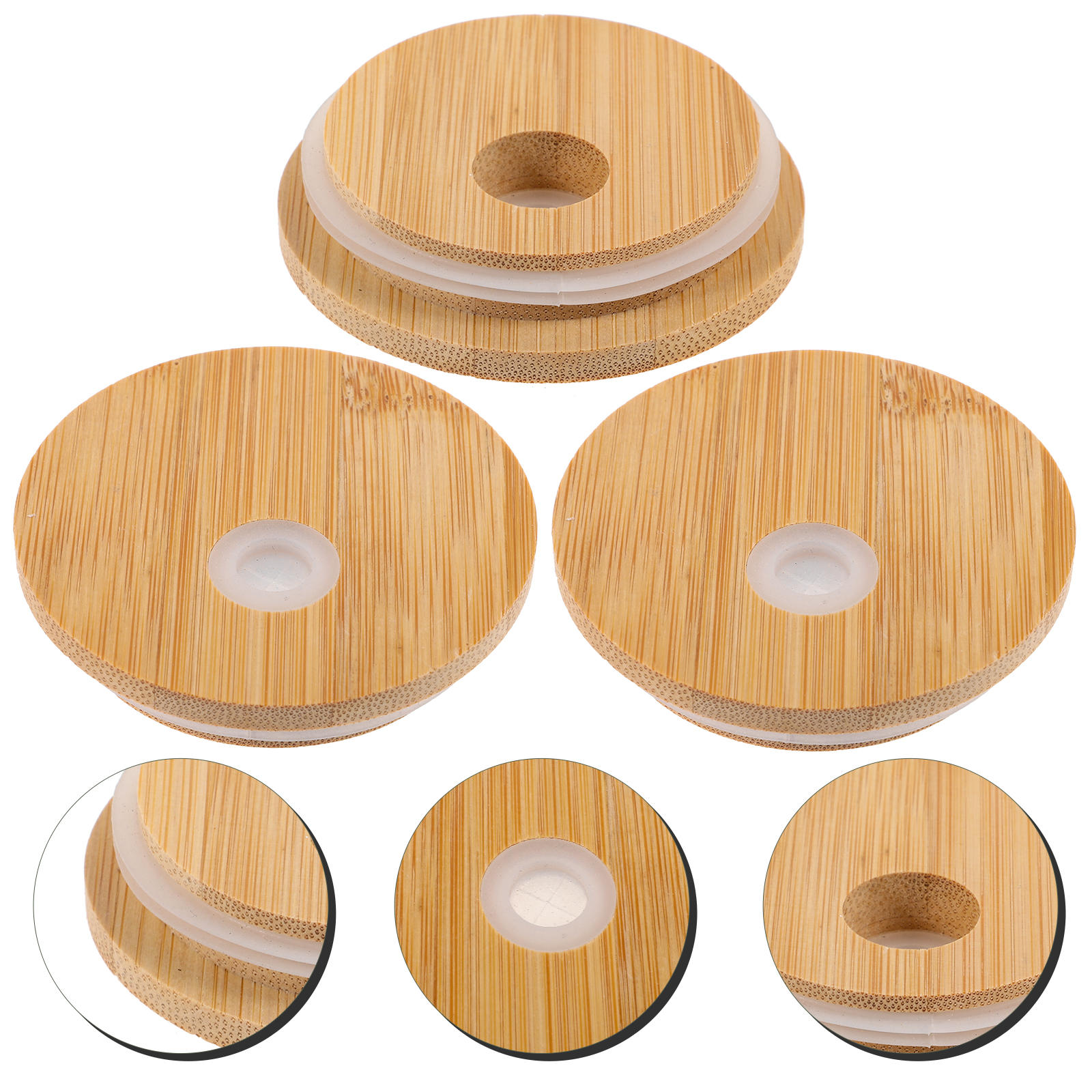 BRIGHTFUFU 3Pcs Bamboo Lid for Glass Jars with Reusable Feature and ...