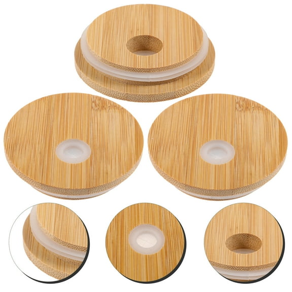 BRIGHTFUFU 3Pcs Bamboo Lid for Glass Jars with Reusable Feature and Friend Sharing