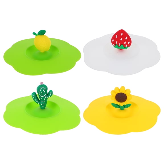 BRIGHTFUFU 4pcs Cute Cup Lid Cover Silicone Creative Airtight Seal Suction Cap Reusable Outdoor Drink Lid For Drink Glass Coffee Mug Can
