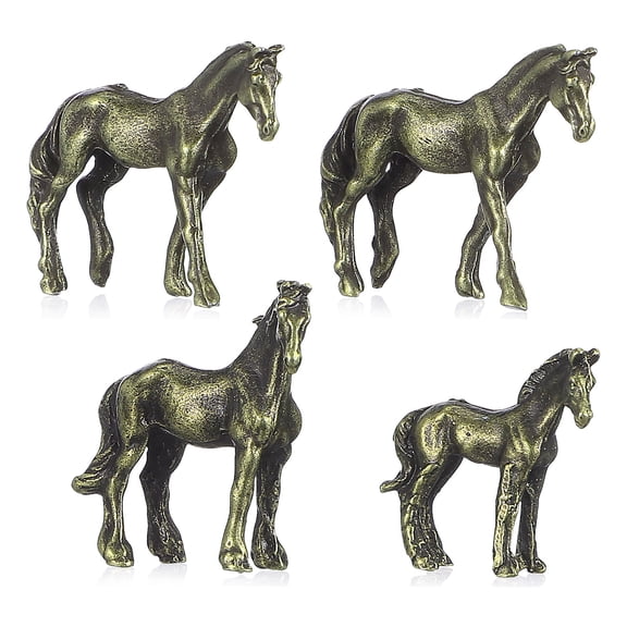 BRIGHTFUFU 4pcs Miniature Brass Horse Sculptures Chinese Zodiac Statues 2026 New Year Decor Feng Shui Figurines Vintage Office Desktop Animal Figure Model For Success And Money Luck