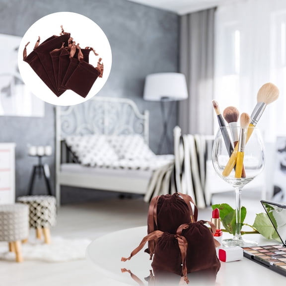 BRIGHTFUFU 6Pcs Light Brown Drawstring Sachet Pouches for Jewelry Packaging