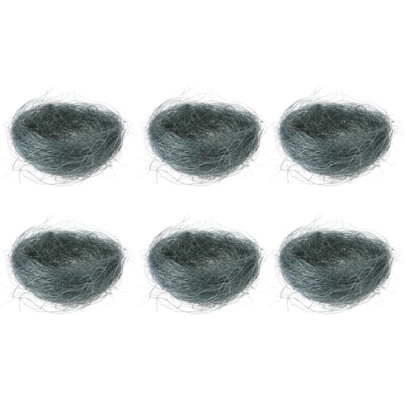 BRIGHTFUFU 6-Pack Grey Artificial Sisal Chicken Nest Decor, Round Easter Basket Filler, Farmhouse Party Table Decorations
