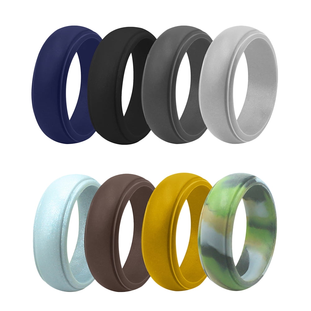 BRIGHTFUFU 8Pcs Assorted Color Silicone Wedding Bands Comfortable ...