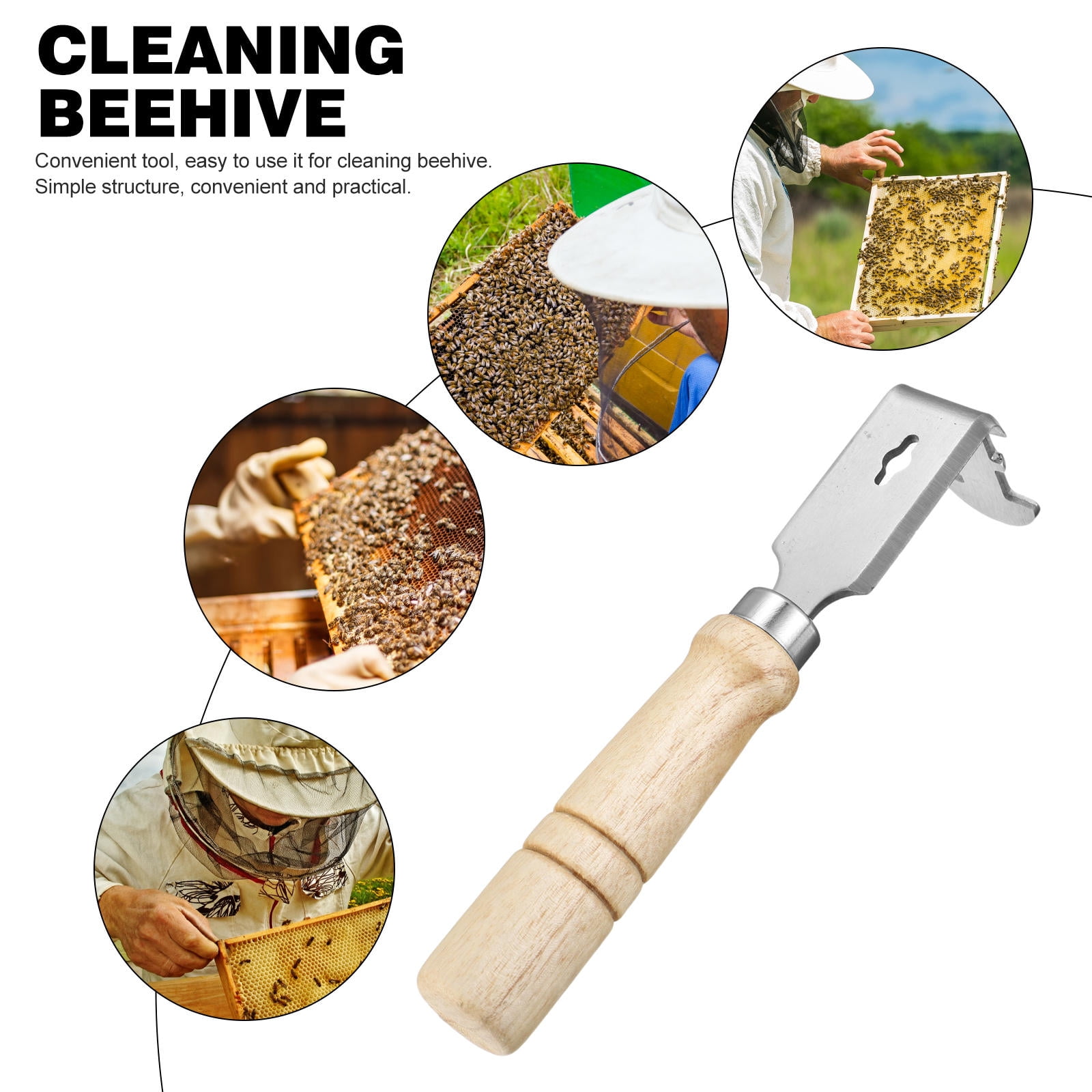 BRIGHTFUFU Beehive Scraper Tool with Wood Handle and Stainless Steel ...