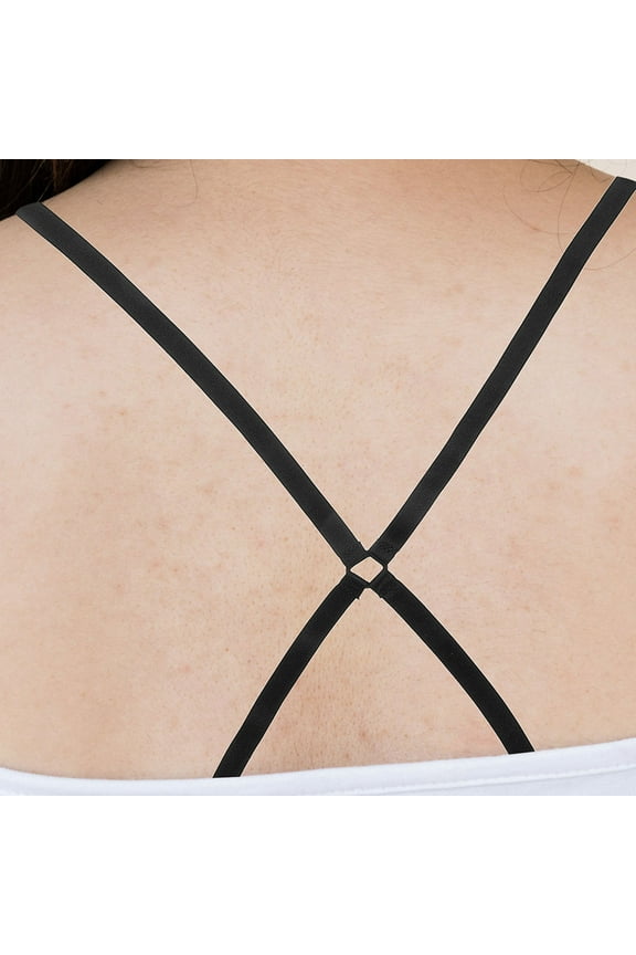 Bra Band 2Pcs Black Nylon Adjustable Non Slip Cross Back Design For Lingerie Swimsuit