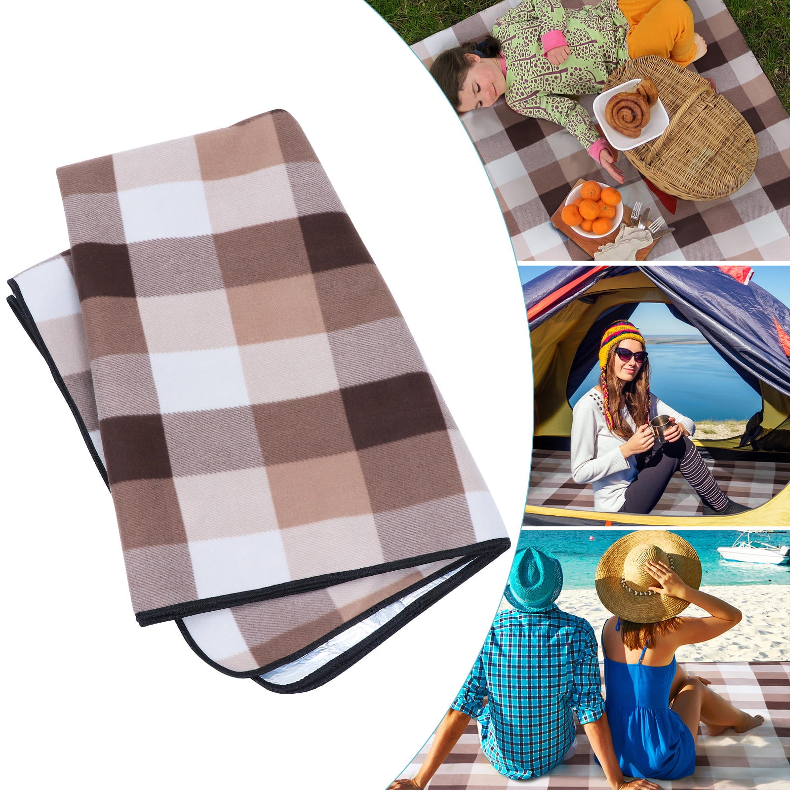 BRIGHTFUFU Plush Coffee Picnic Blanket Outdoor Mat 79x79 for Camping ...