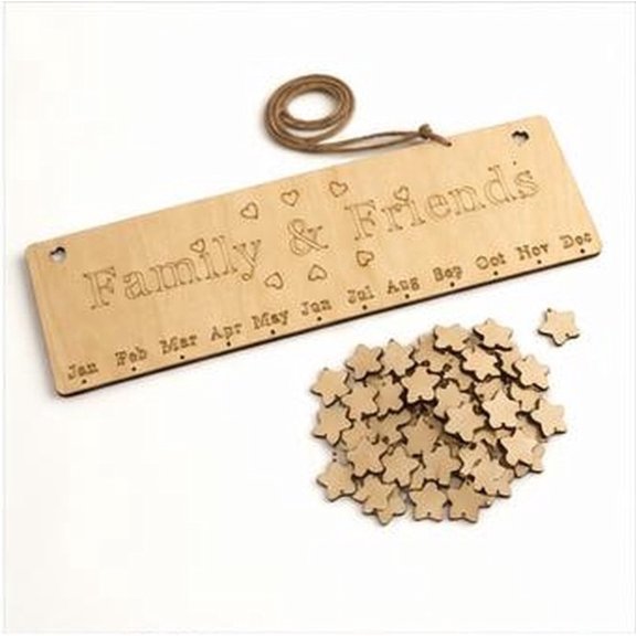 BRIGHTFUFU Family and Friends Birthday Reminder Wooden Plaque Calendar with String and Star Accessories