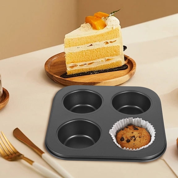 BRIGHTFUFU 4-Cup Muffin Cupcake Baking Pan, Carbon Steel Nonstick Bakeware Tray for Home Kitchen