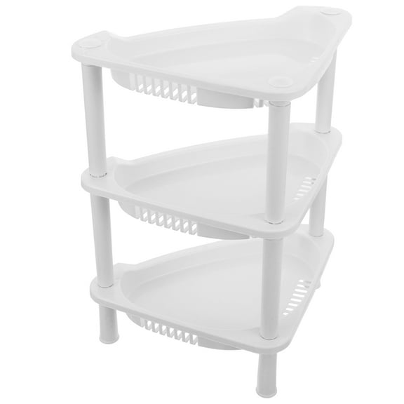 BRIGHTFUFU Plastic Shelving Unit Organizer Small Corner Shelf 11.8X8.3X13Inch White For Home Organization Kitchen Storage