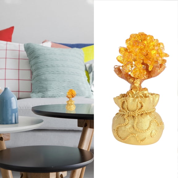 BRIGHTFUFU Prosperity Tree Golden Resin Fortune Tree Ornament 7X2.7In for Home Decoration and Photography Prop 1Pc