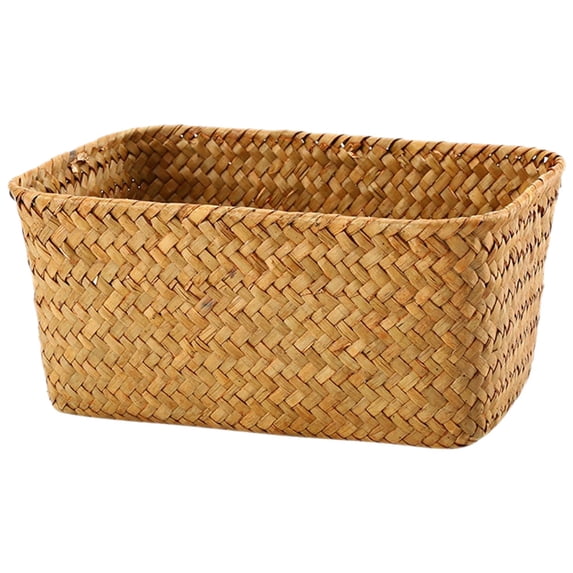 BRIGHTFUFU Handwoven Seagrass Basket Rectangular Storage Organizer Box for Home, Office, and Sundry Items