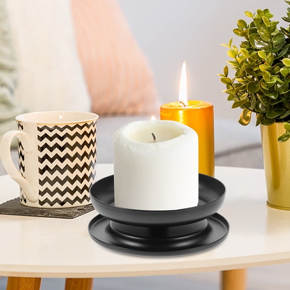 BRIGHTFUFU Tabletop Candleholders 2Pcs Metal Small Tray for Candles Vintage Iron Chamberstick Home Decor