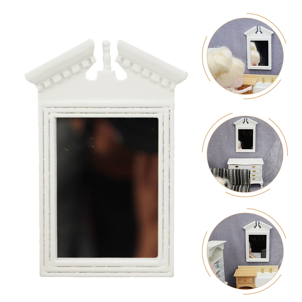 BRIGHTFUFU Tiny Dollhouse Mirrors White Wooden Decoration for Mini ...