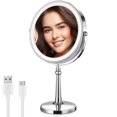 BRIGHTINWD 9" Large Lighted Makeup Mirror, 1X/10X Magnifying Mirror with Lights, 360 Rotate