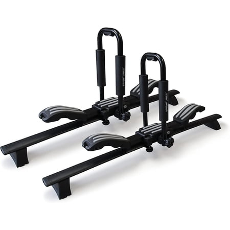 BRIGHTLINES Roof Rack Crossbars & Double Kayak Rack Bundle Compatible for 2011-2021 Jeep Grand Cherokee with Grooved Metal Roof Side Rails