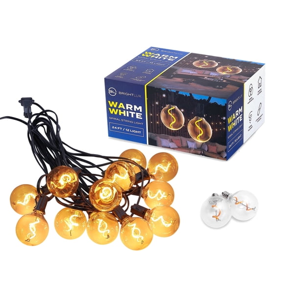 Brightlux 24 ft. 12 Light Warm White G50 Spiral String Light