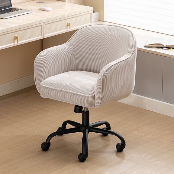 BRILHAMEZ Velvet Office Chair, Modern Ergonomic Desk Chair with Padded Armrests, 360° Swivel Adjustable Computer Seat for Vanity, Beige