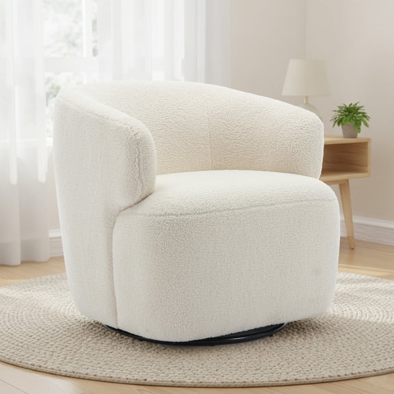 BRILHAMEZ Swivel Accent Chair Lambswool Barrel Armchair for Living Room Bedroom,Cream